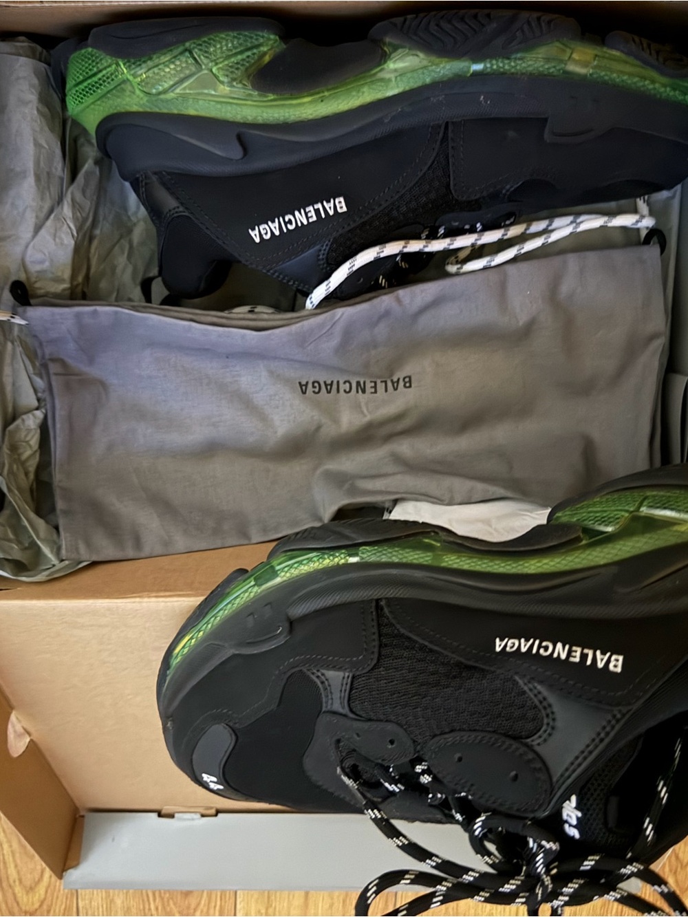 Balenciaga Black with Green Accent Triple S-Style Sneakers